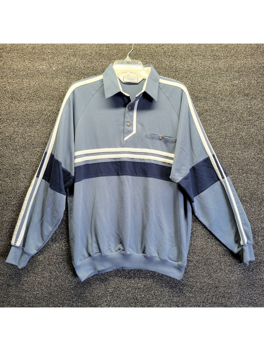 VTG Classics by Palmland Blue Colorblock Banded Longsleeve Polo Shirt Sz L Retro